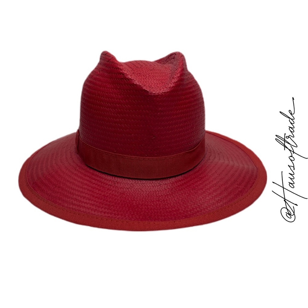 MAXMARA Weekend Rolle Red Straw Ribbon Hat - Picture 7 of 16